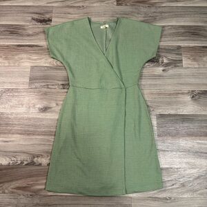 Madewell Cross-Front Flutter-Sleeve Mini Dress in Dried Aloe Green Size Small